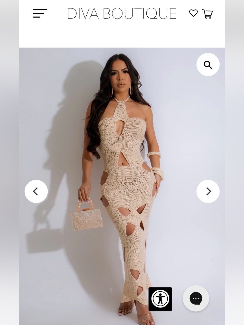 Sweet Summer Crochet Midi Dress. Nude. Never worn.